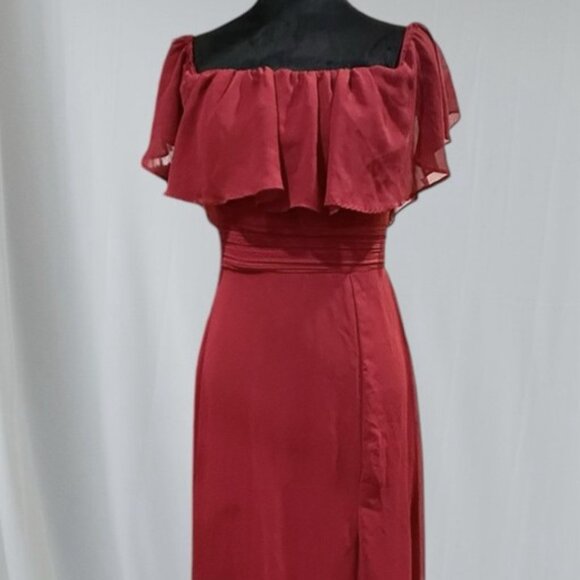Off Shoulder Rust Red Dress Wedding Prom Chiffon Poly Lined M 8 10 Christmas Val - Picture 3 of 9